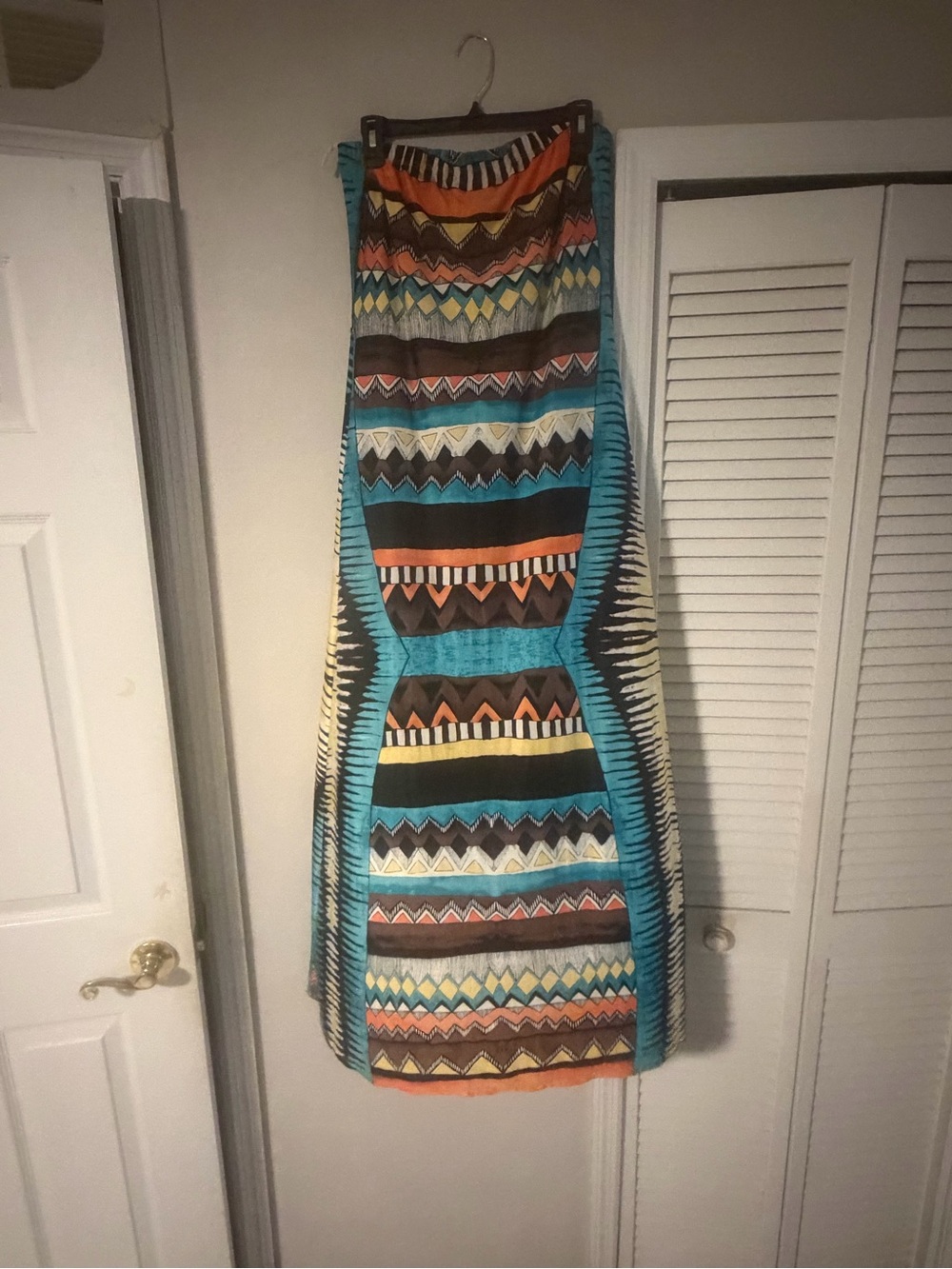 Tribal Print Pencil Skirt with Turquoise Accents